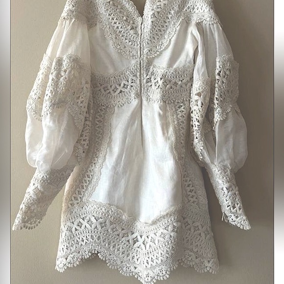Zimmermann Postcard Macramé Lace Trim Silk Linen Embroidered Mini Dress - Picture 4 of 5